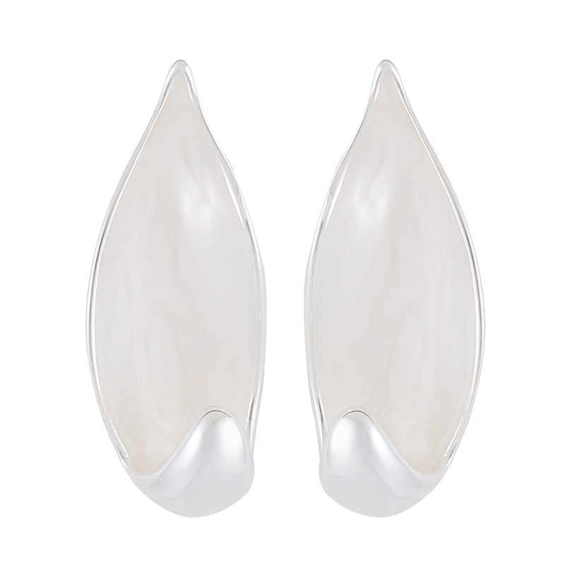 Exaggerated White Enamel Leaves Earrings For Women In Alloy