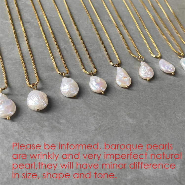 Freshwater Pearl Necklace For Women In Steel Color With Electroplated Finish And Box Chain Featuring Freshwater Pearl Inlay