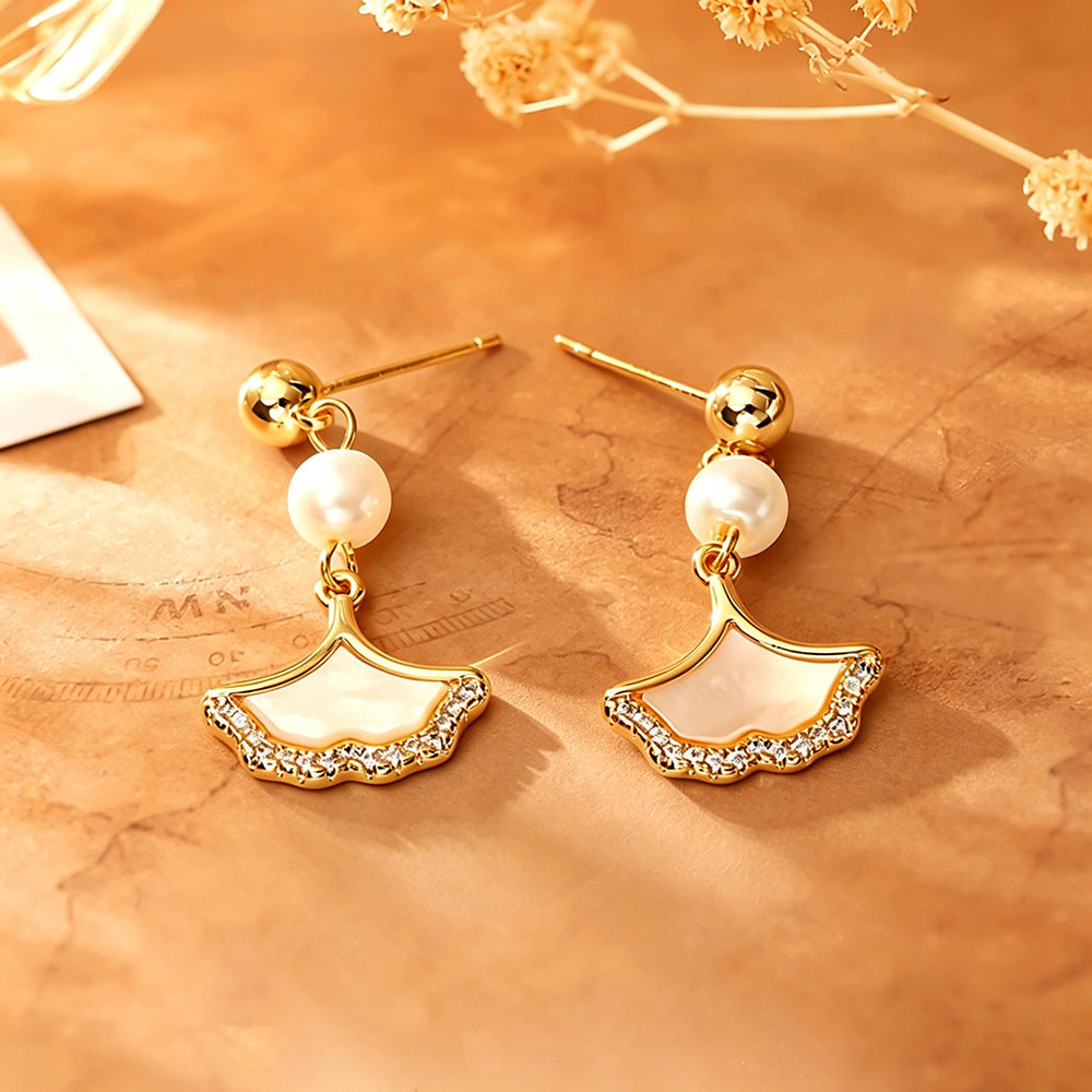 Ginkgo Leaf Stud Earrings For Women With 925 Sterling Silver Pins And Real Gold Plated Finish