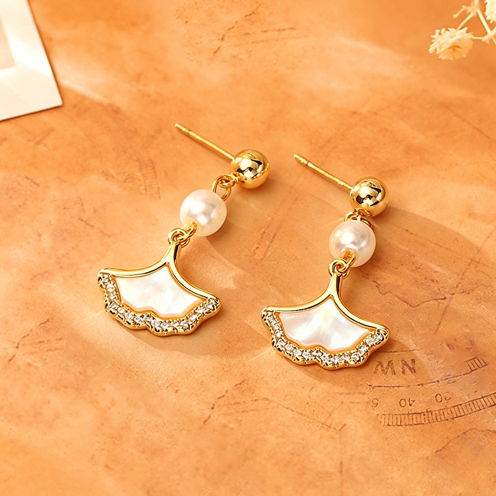 Ginkgo Leaf Stud Earrings For Women With 925 Sterling Silver Pins And Real Gold Plated Finish
