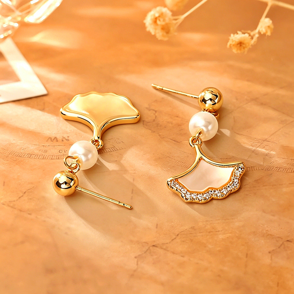 Ginkgo Leaf Stud Earrings For Women With 925 Sterling Silver Pins And Real Gold Plated Finish