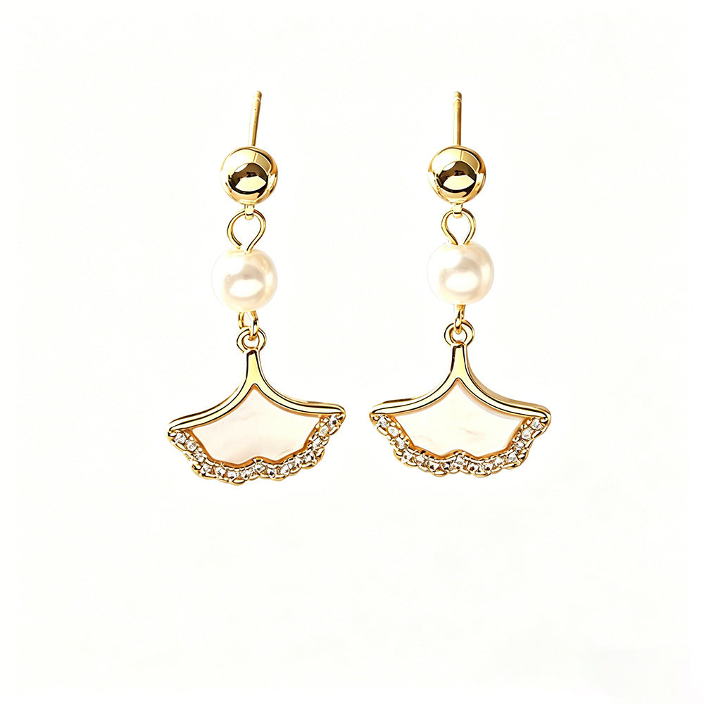 Ginkgo Leaf Stud Earrings For Women With 925 Sterling Silver Pins And Real Gold Plated Finish