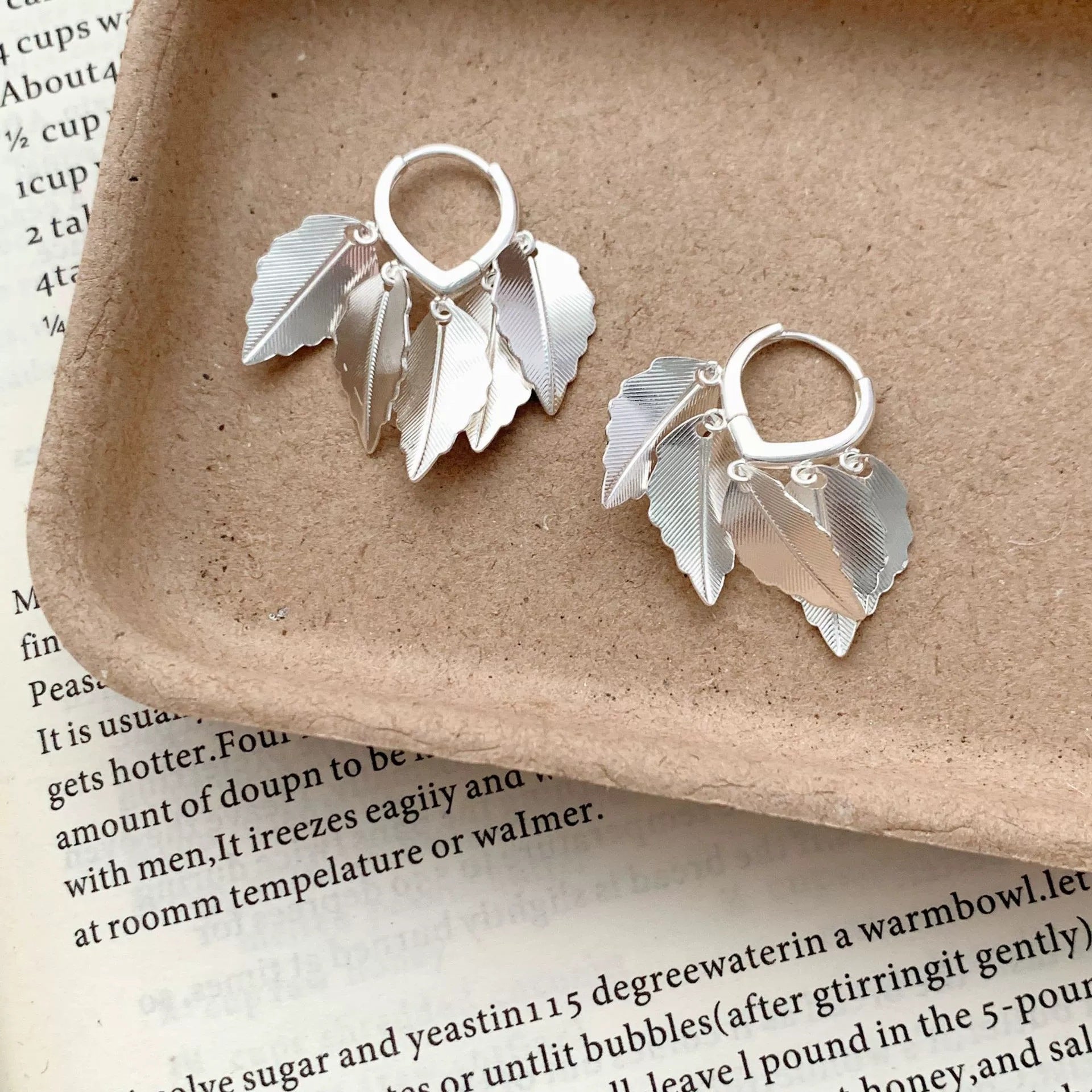 Real Gold Plated Copper Tassel Leaves Drop Earrings In Sweet Style For Women