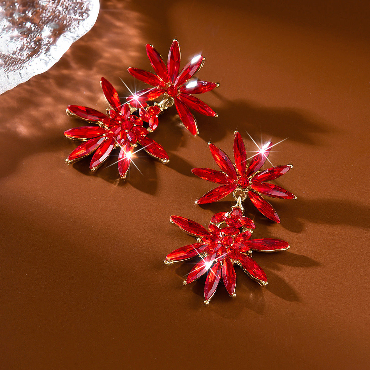 Exaggerated Leaves Tassel Earrings For Women In Red Zinc Alloy