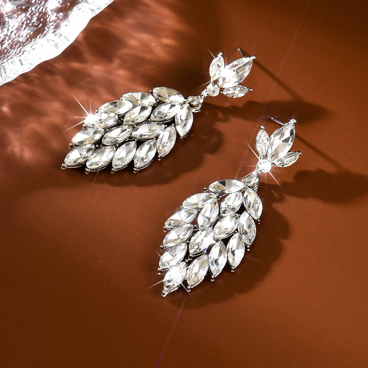 Leaves Tassel Earrings For Women Featuring Silver Zinc Alloy With Rhinestones And 304 Stainless Steel Ear Pins