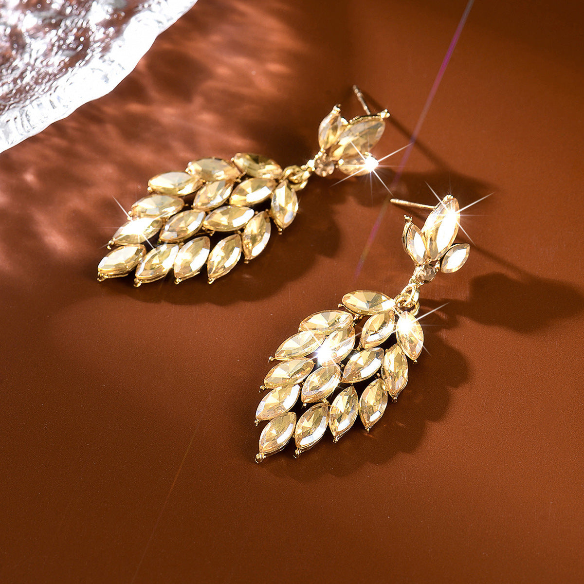 Leaves Tassel Earrings For Women Featuring Silver Zinc Alloy With Rhinestones And 304 Stainless Steel Ear Pins