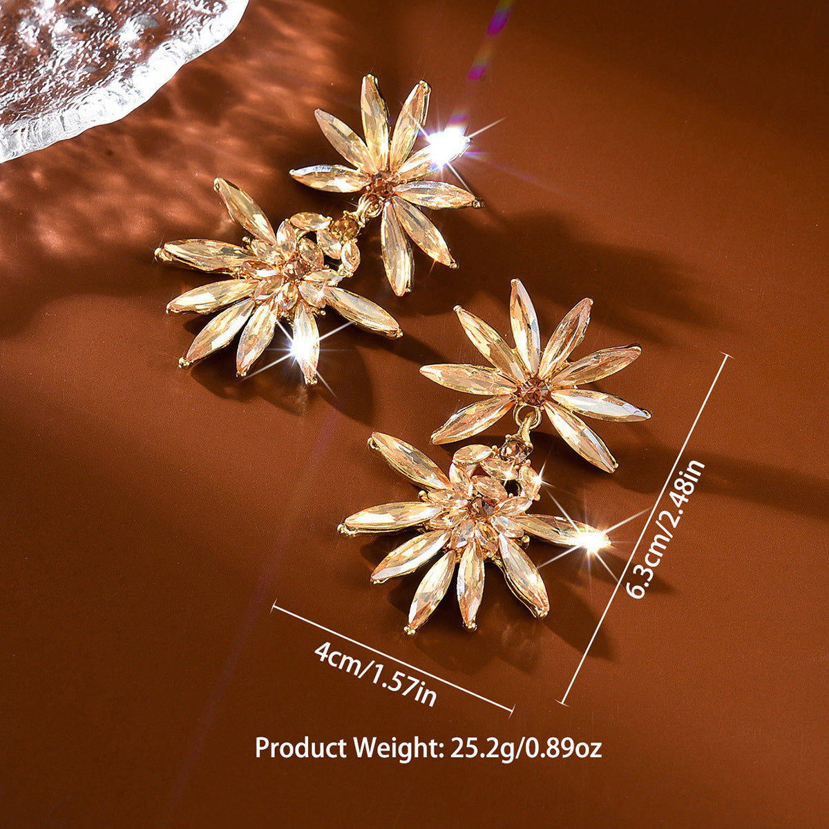 Exaggerated Leaves Tassel Earrings For Women In Red Zinc Alloy