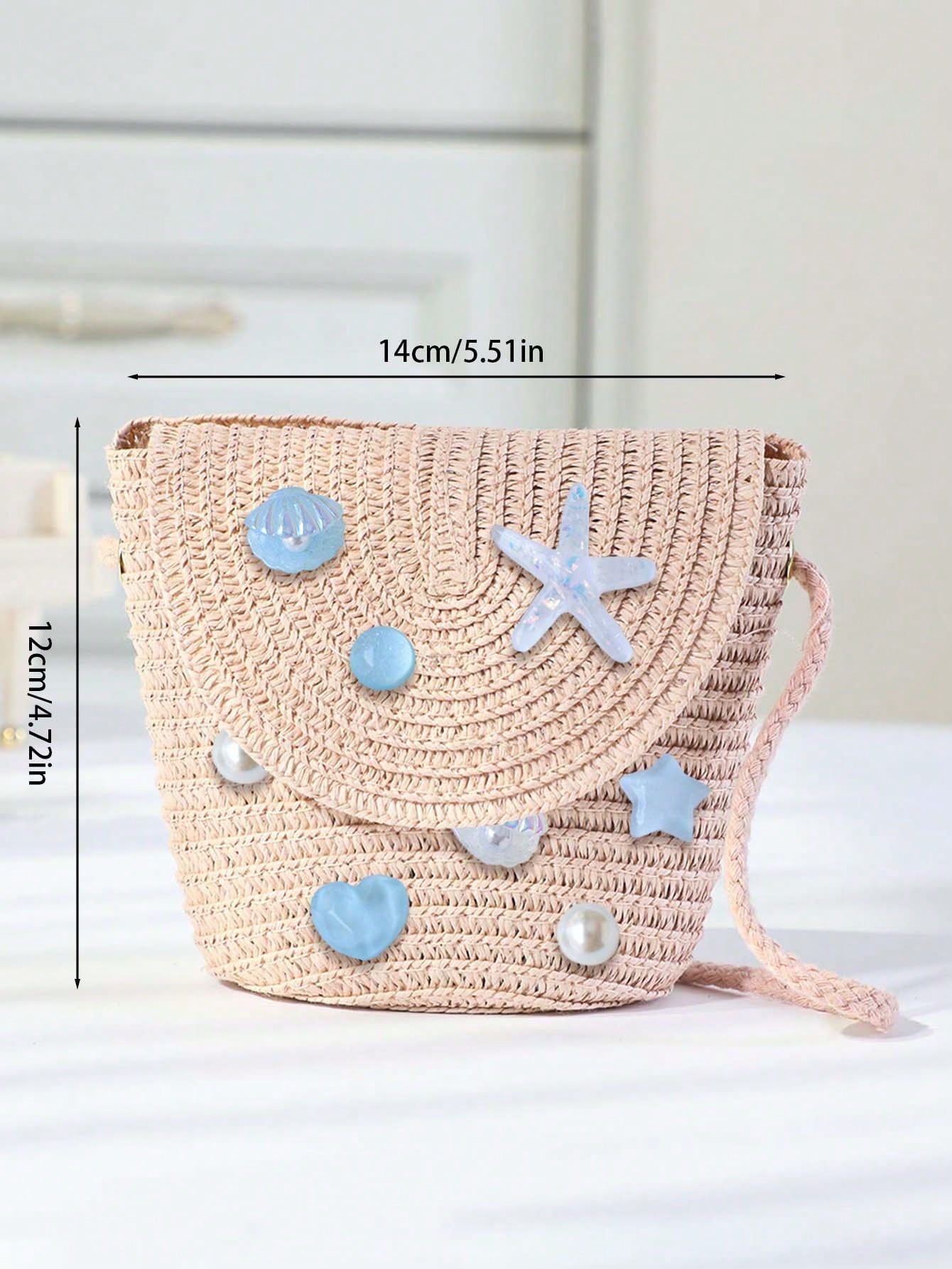 Heart Shape Bucket Crossbody Bag For Women With Starfish Design, Made Of Polyester, Featuring Single Shoulder Strap