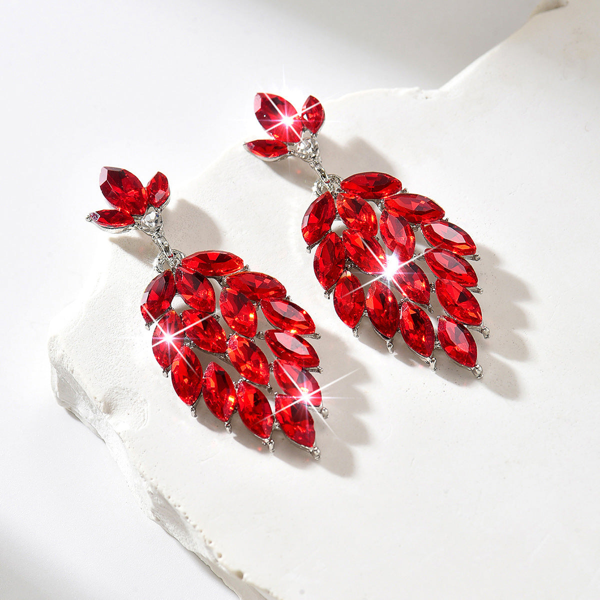 Leaves Tassel Earrings For Women Featuring Silver Zinc Alloy With Rhinestones And 304 Stainless Steel Ear Pins