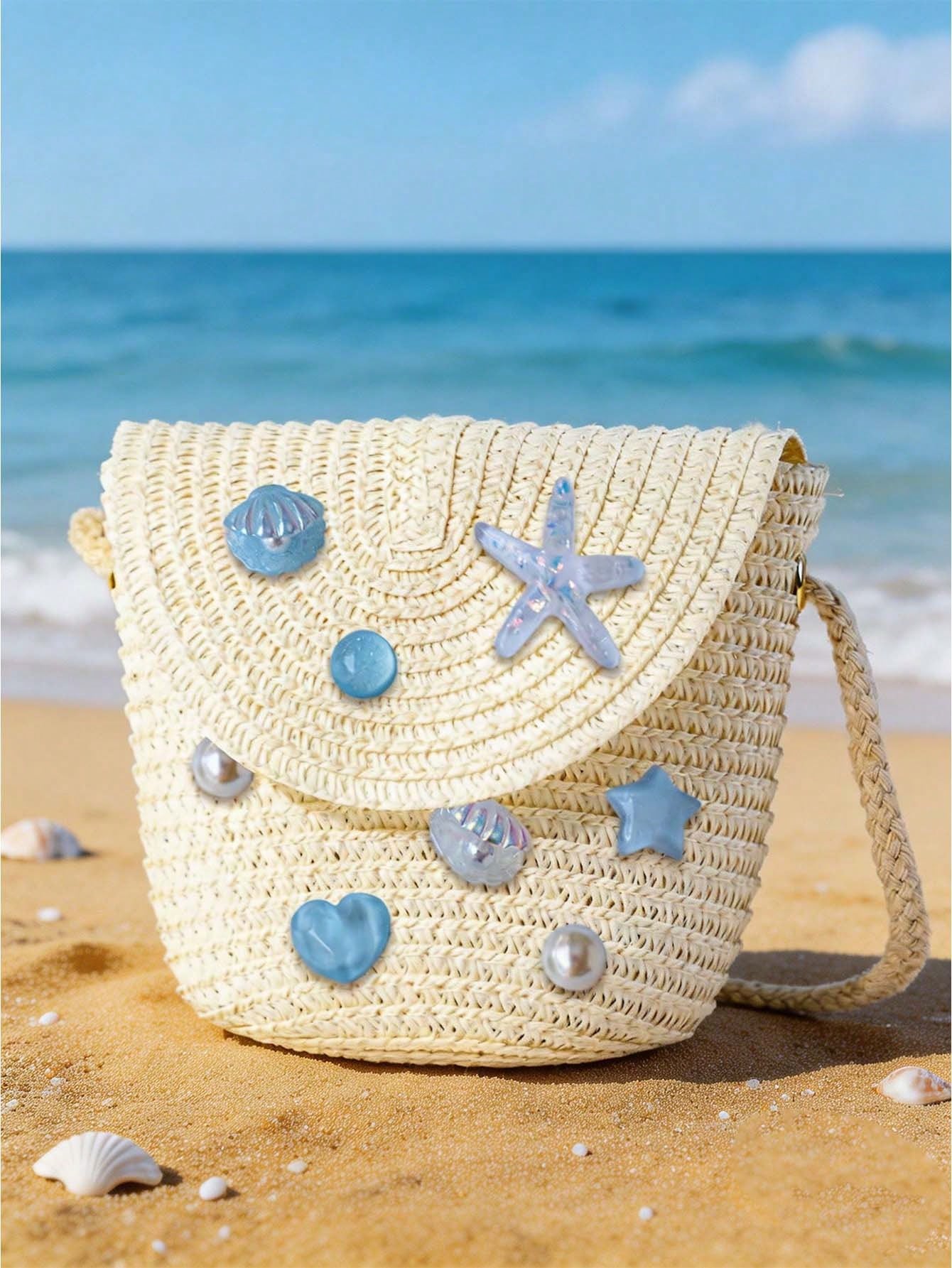 Heart Shape Bucket Crossbody Bag For Women With Starfish Design, Made Of Polyester, Featuring Single Shoulder Strap