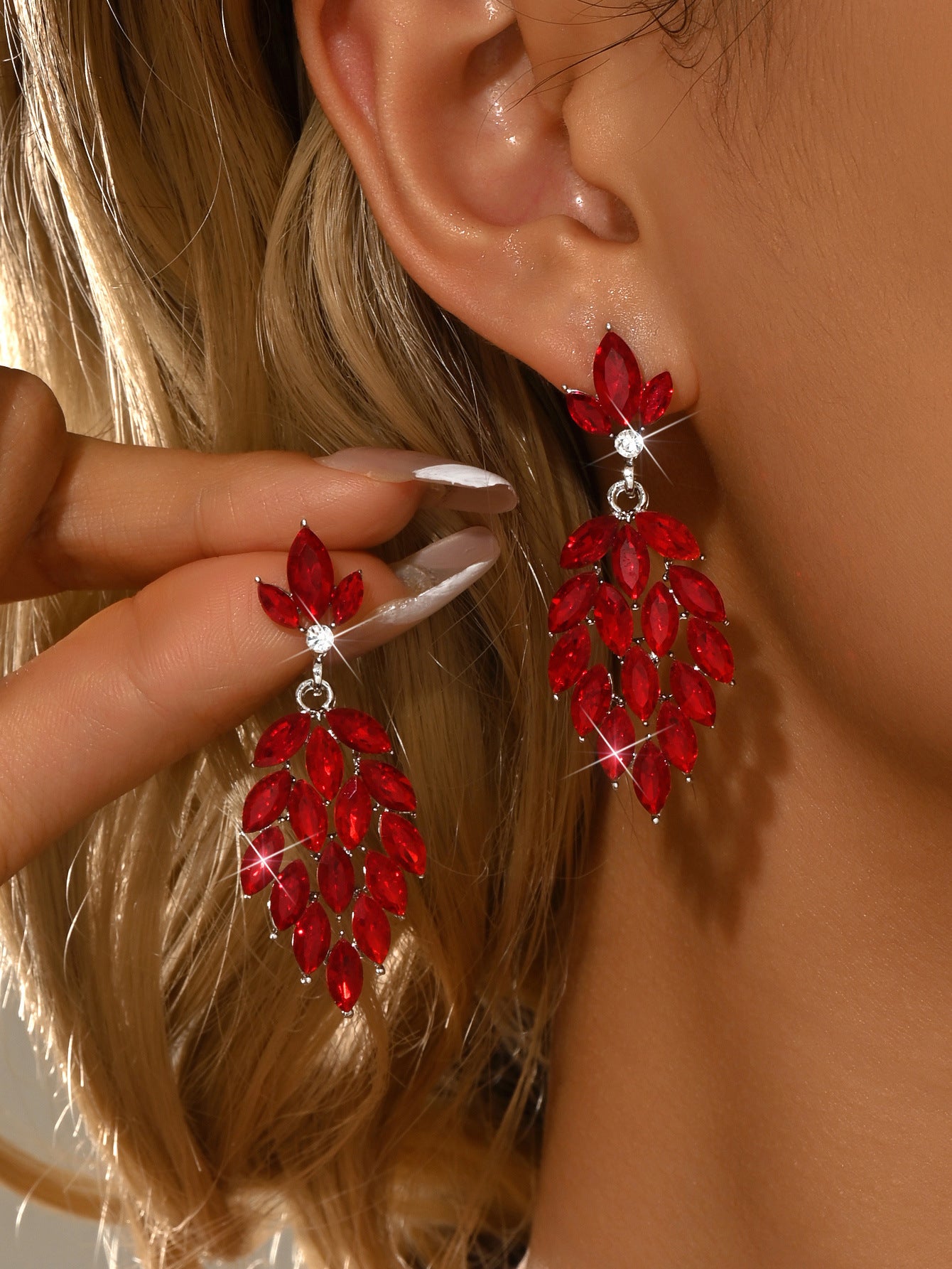 Leaves Tassel Earrings For Women Featuring Silver Zinc Alloy With Rhinestones And 304 Stainless Steel Ear Pins