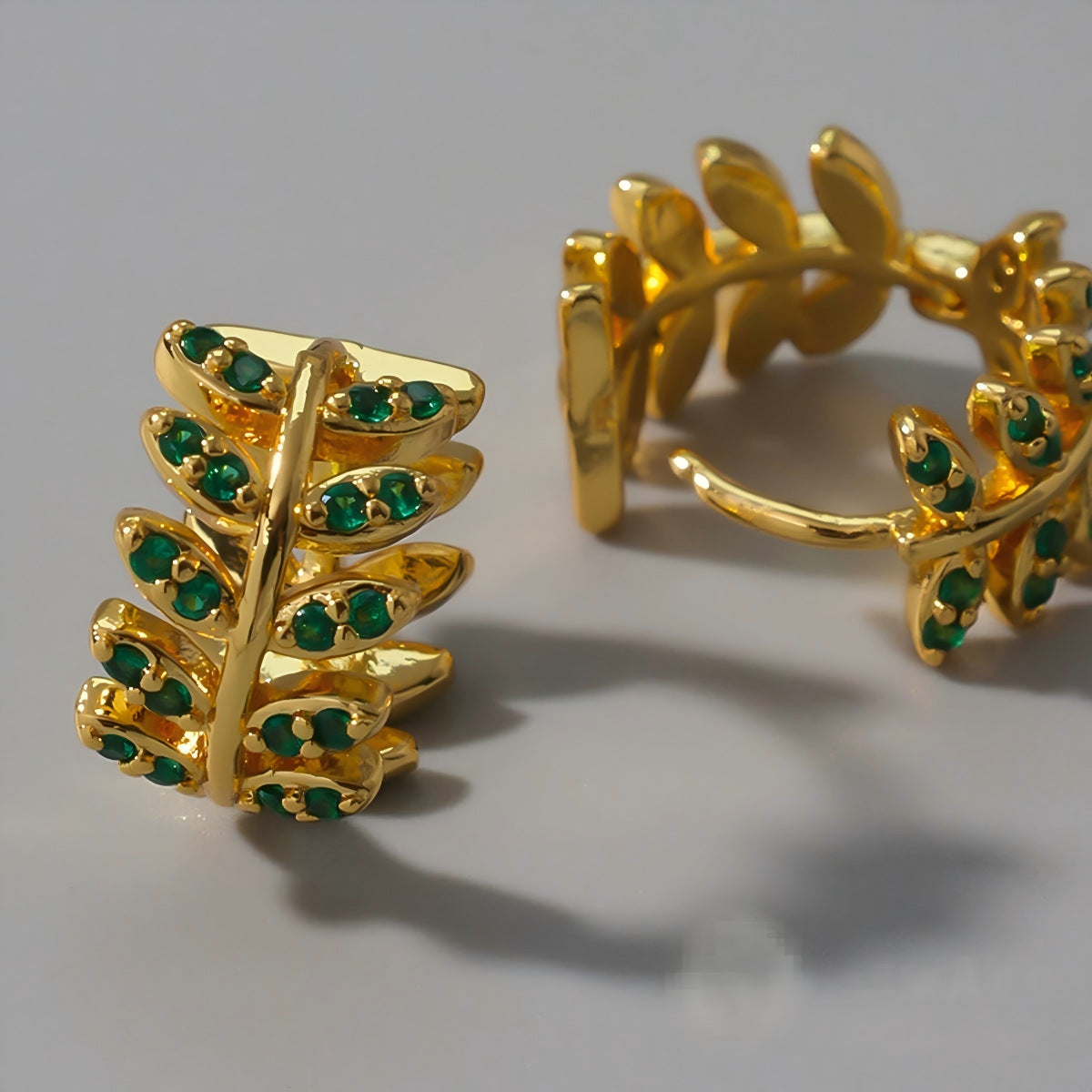Leaves Earrings For Women In 18K Real Gold Plated Brass With Copper Ear Pins And Zircon Inlay