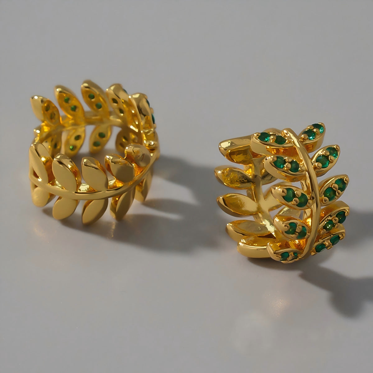 Leaves Earrings For Women In 18K Real Gold Plated Brass With Copper Ear Pins And Zircon Inlay