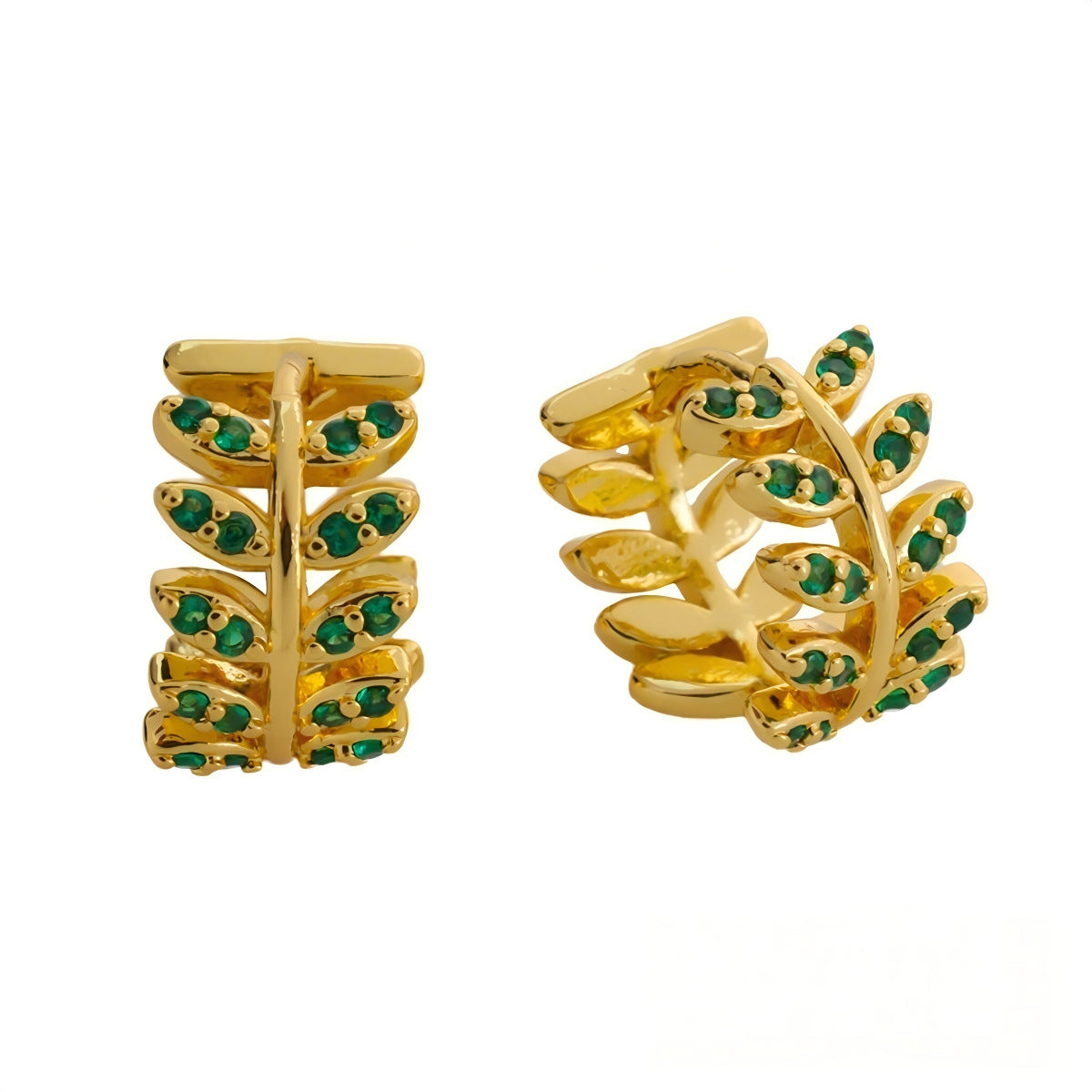 Leaves Earrings For Women In 18K Real Gold Plated Brass With Copper Ear Pins And Zircon Inlay