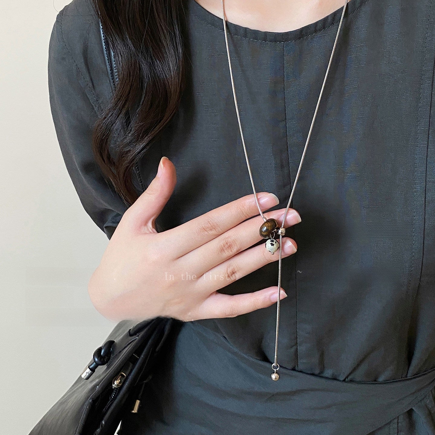 Ocean Silver Bohemian Sweater Chain Necklace For Women With Leather Rope Chain And Alloy Pendant