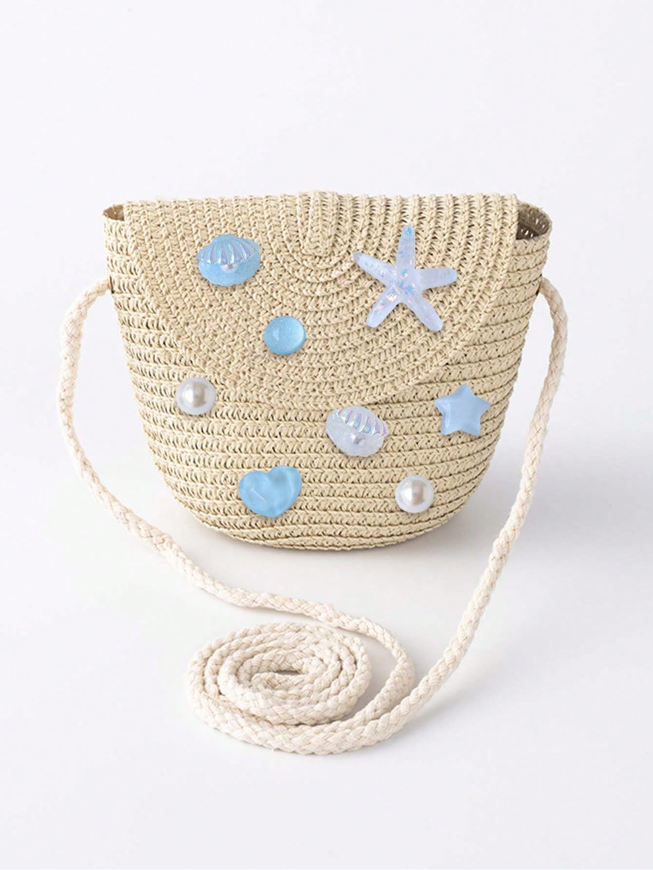 Heart Shape Bucket Crossbody Bag For Women With Starfish Design, Made Of Polyester, Featuring Single Shoulder Strap