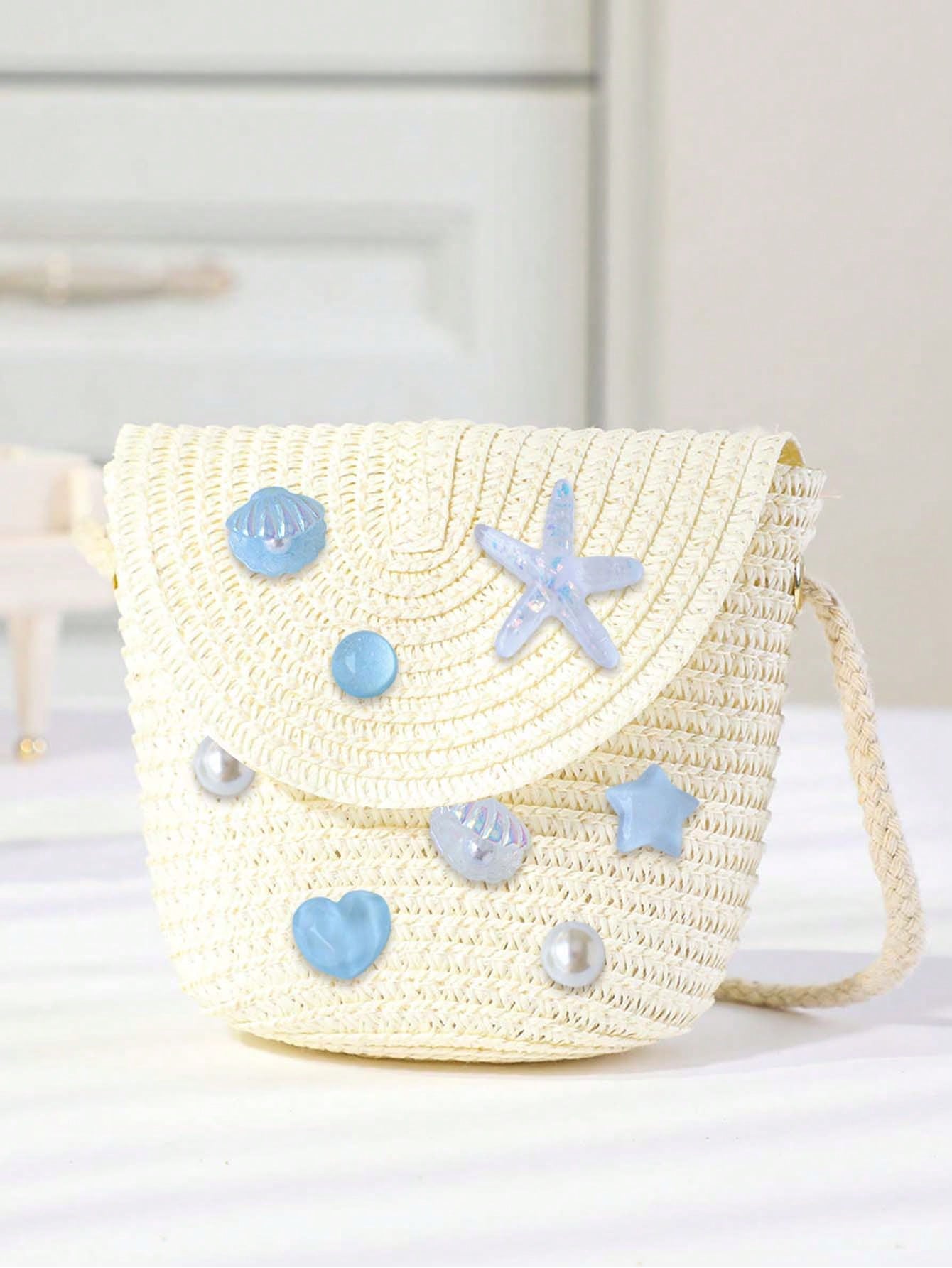 Heart Shape Bucket Crossbody Bag For Women With Starfish Design, Made Of Polyester, Featuring Single Shoulder Strap
