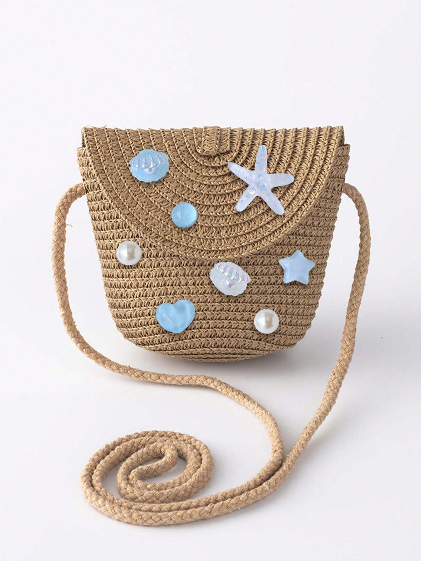 Heart Shape Bucket Crossbody Bag For Women With Starfish Design, Made Of Polyester, Featuring Single Shoulder Strap