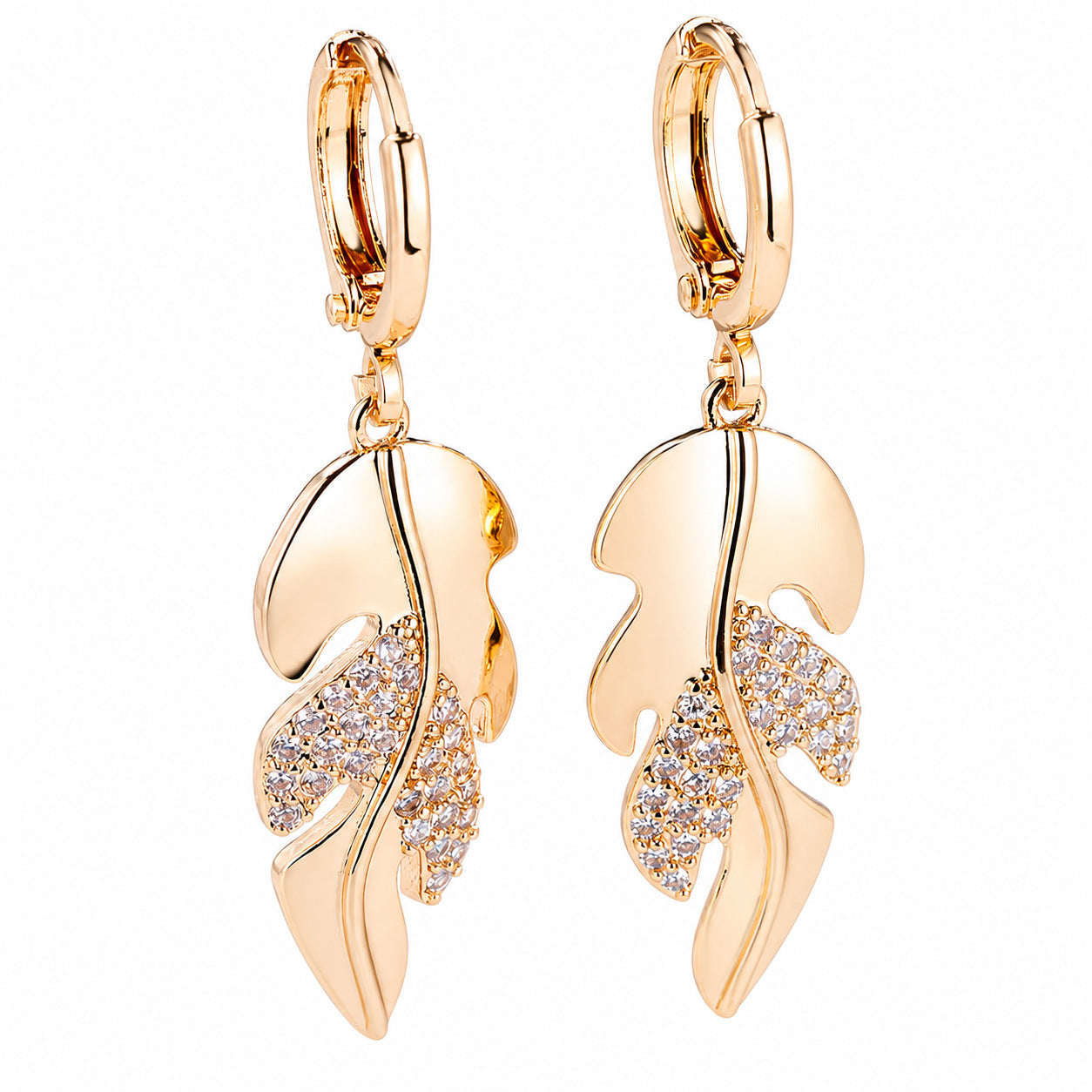 Leaves Earrings For Women Featuring Copper Ear Pins And Zircon Inlay