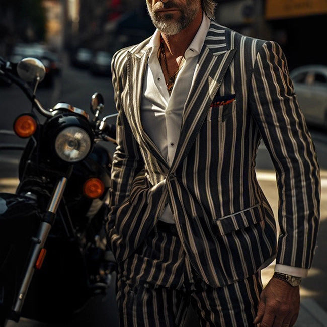 Men's British Style Single Breasted Blazer With Printing On Polyester Fabric