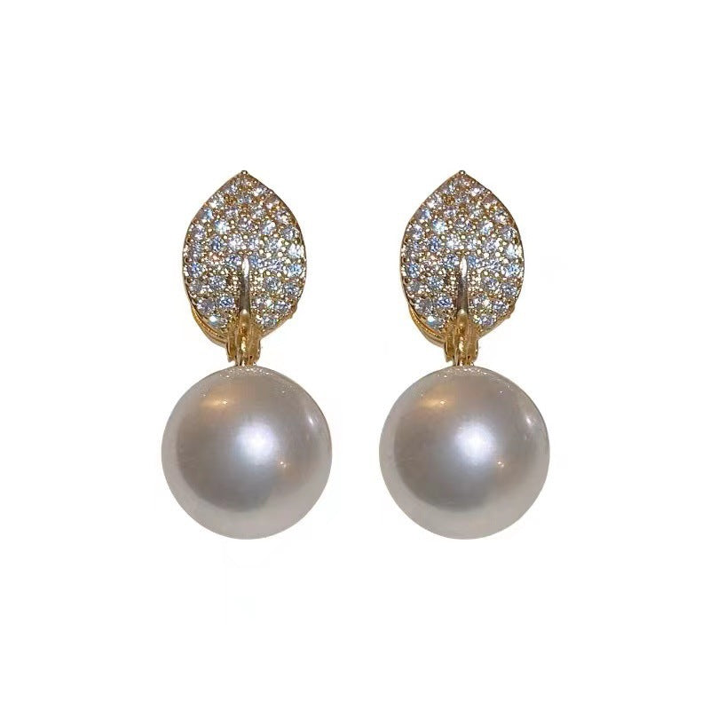 Elegant Leaves Earrings For Women With Bezel Setting In Alloy Featuring Zircon Inlay