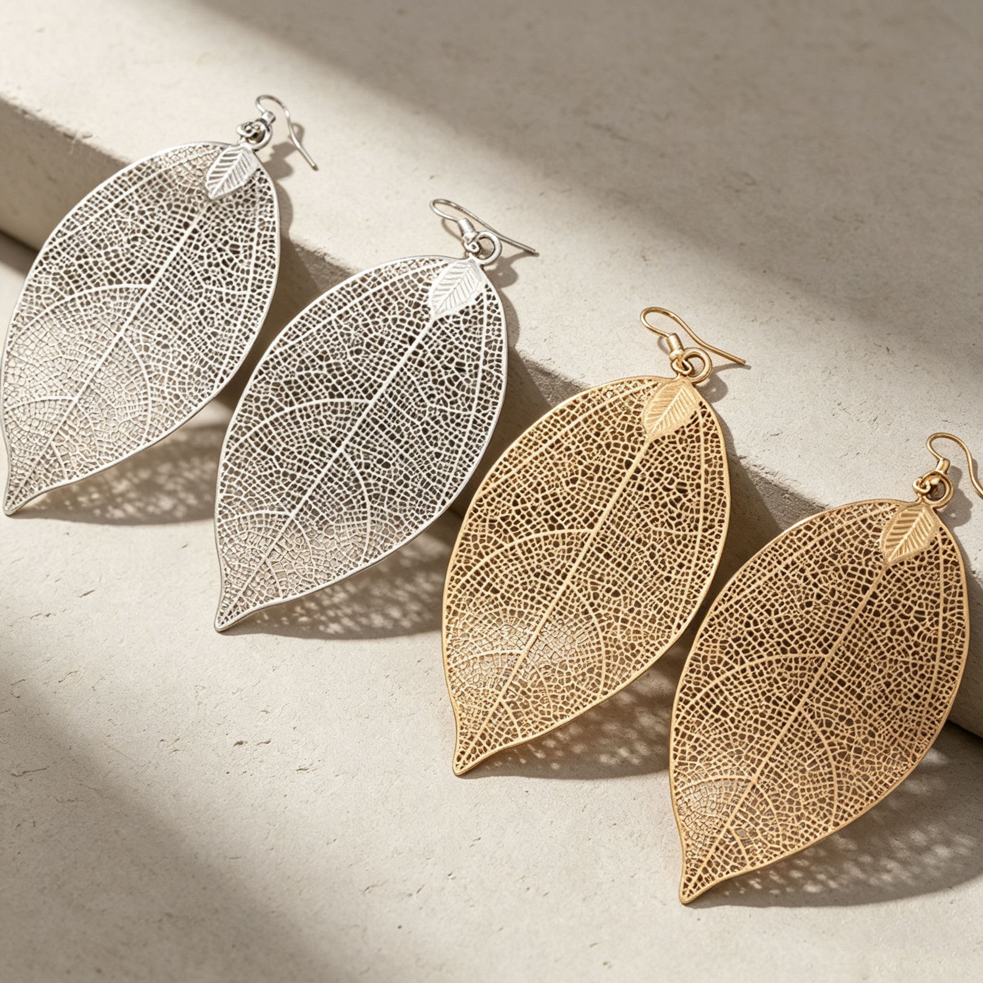 Gold Leaves Earrings For Women Featuring Zinc Alloy And Iron Posts In Retro Style