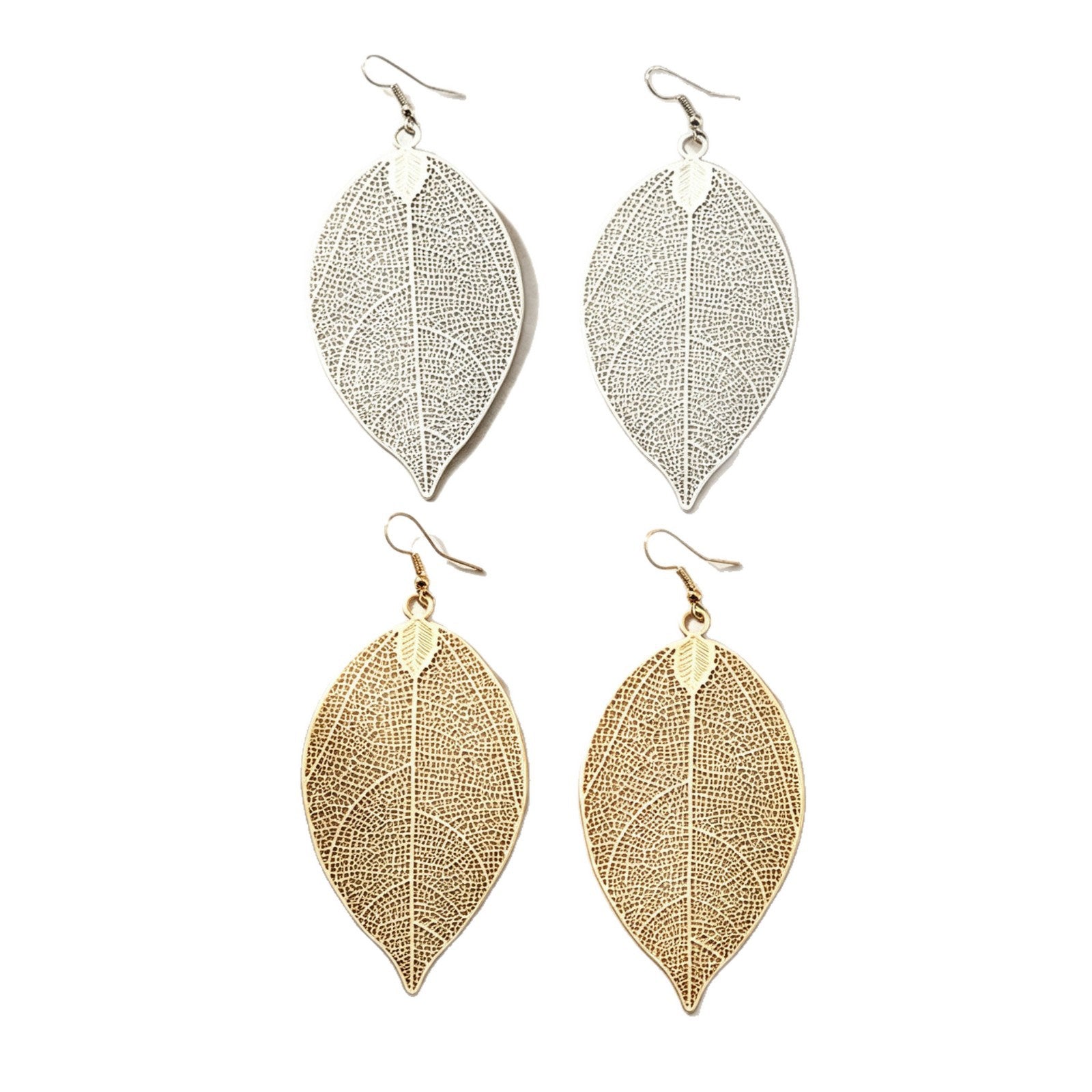 Gold Leaves Earrings For Women Featuring Zinc Alloy And Iron Posts In Retro Style