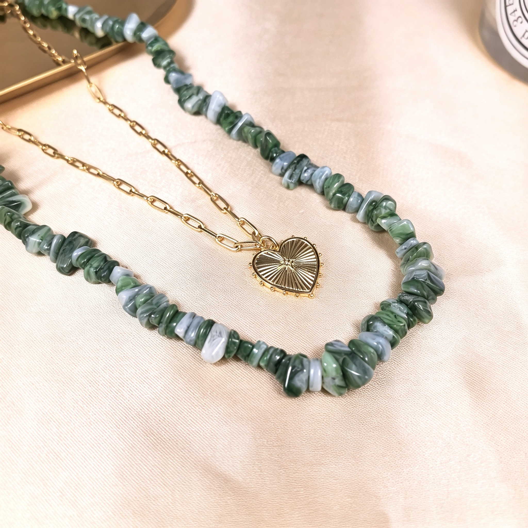 Bohemian Heart Shape Necklace For Women With 18K Real Gold Plated Acrylic Pendant And Waterproof Non Tarnish Cable Chain