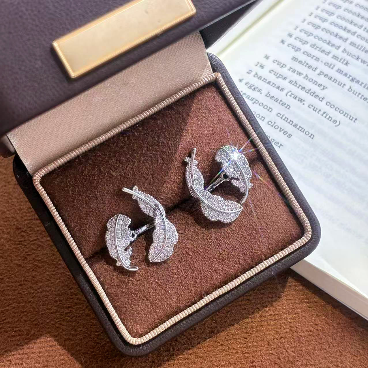 Leaves Earrings For Women In Silver Copper With Zircon Inlay, Featuring Real Gold Plated Material