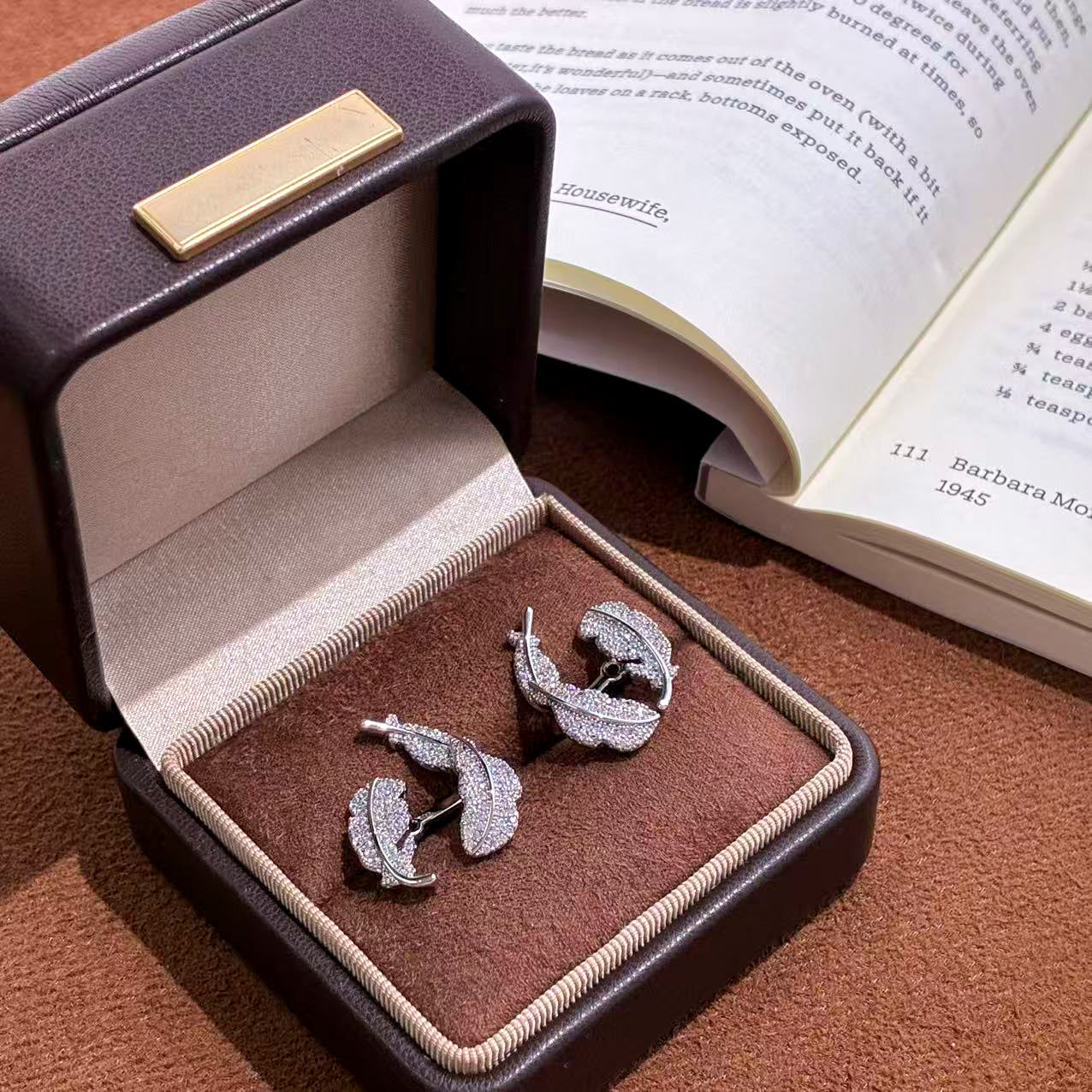 Leaves Earrings For Women In Silver Copper With Zircon Inlay, Featuring Real Gold Plated Material