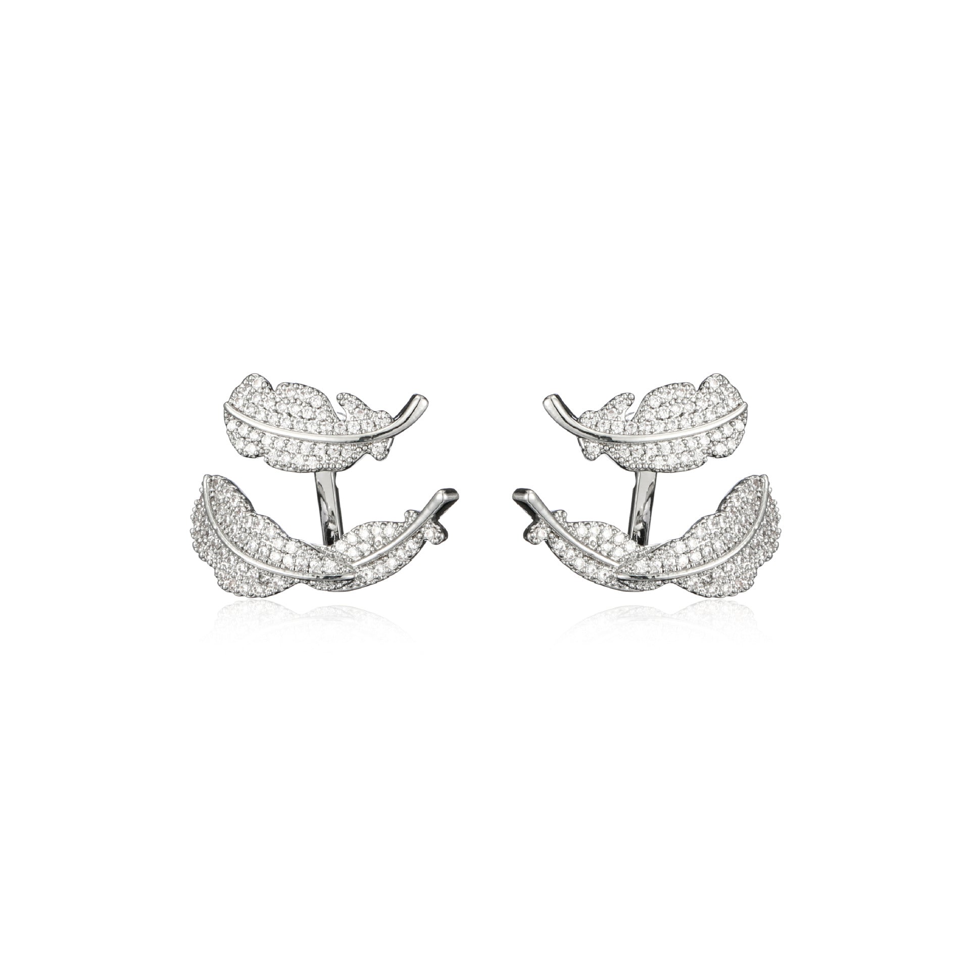 Leaves Earrings For Women In Silver Copper With Zircon Inlay, Featuring Real Gold Plated Material