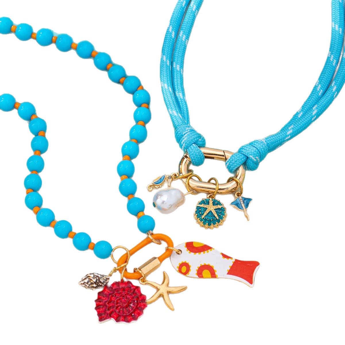 Marine Style Shell Necklace For Women With Sky Blue Rope Chain And Zinc Alloy Pendant