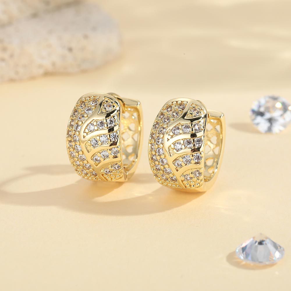 Gold Leaves Earrings For Women Featuring Copper Ear Pins And Zircon Inlay Material