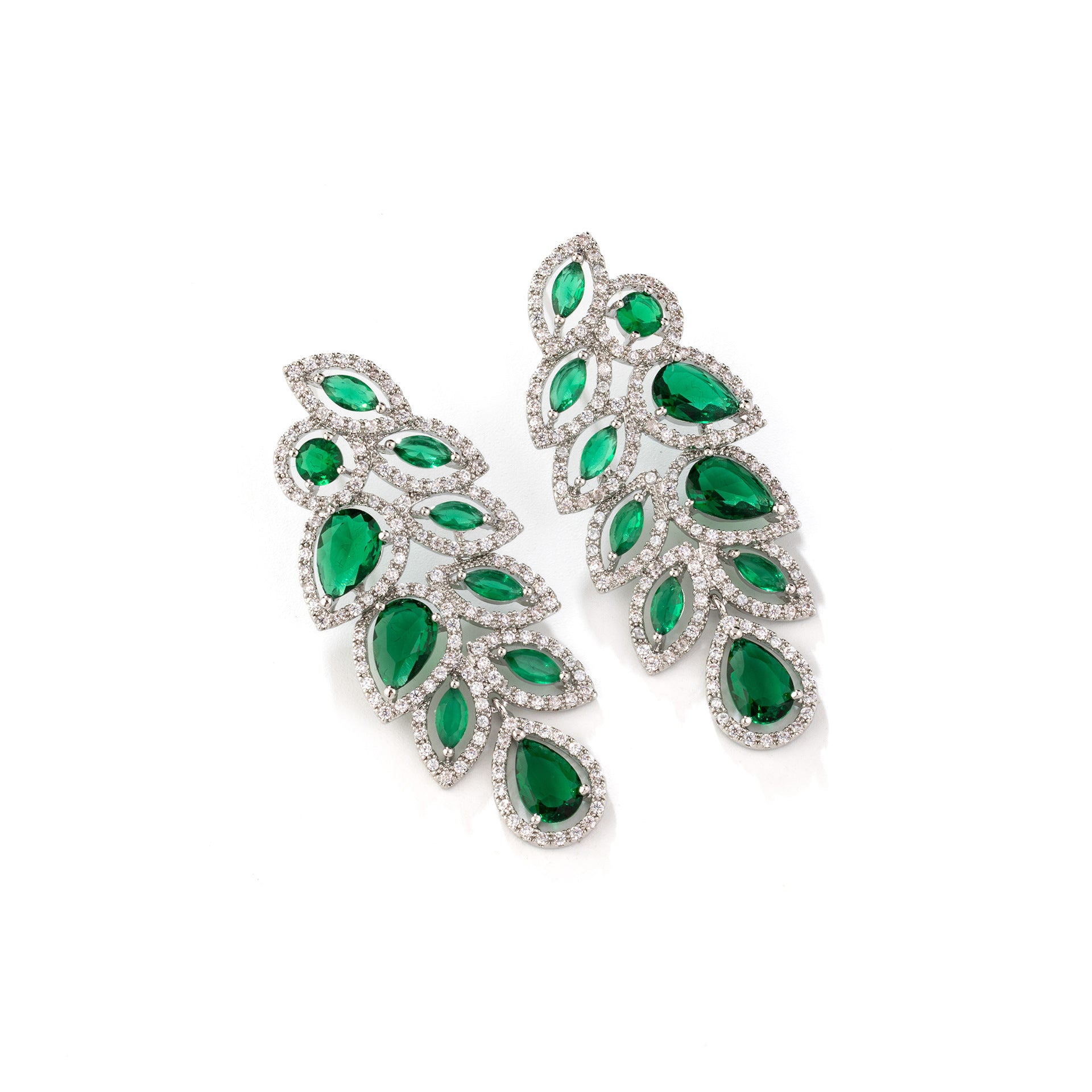 Leaf Drop Earrings For Women In Simple Style With Copper Ear Pins And Zircon Inlay