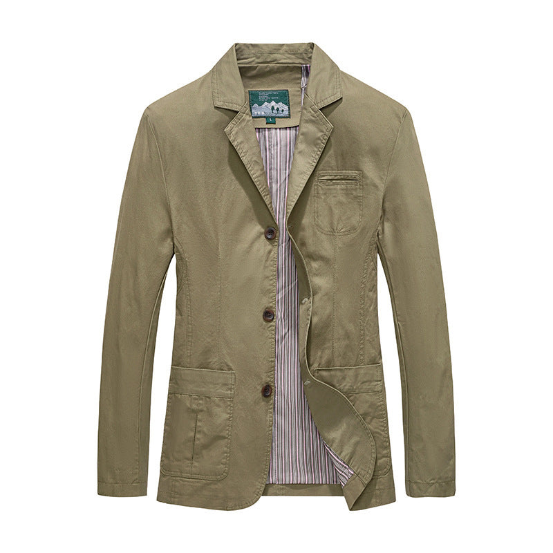 Men's Vintage Style Solid Color Blazer In Khaki With Cotton Fabric And Lapel Collar