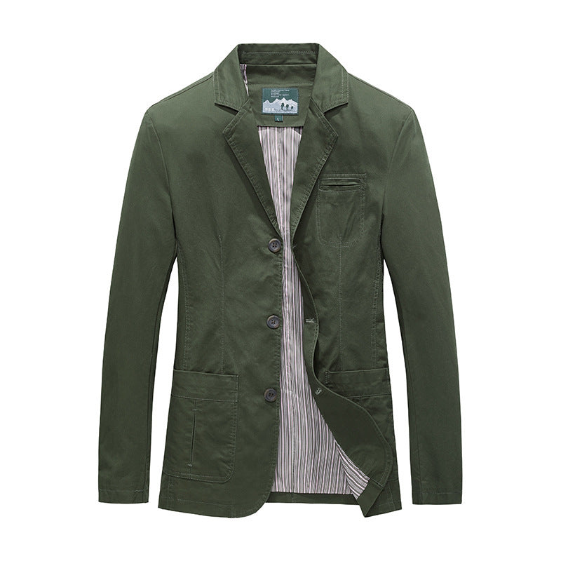 Men's Vintage Style Solid Color Blazer In Khaki With Cotton Fabric And Lapel Collar
