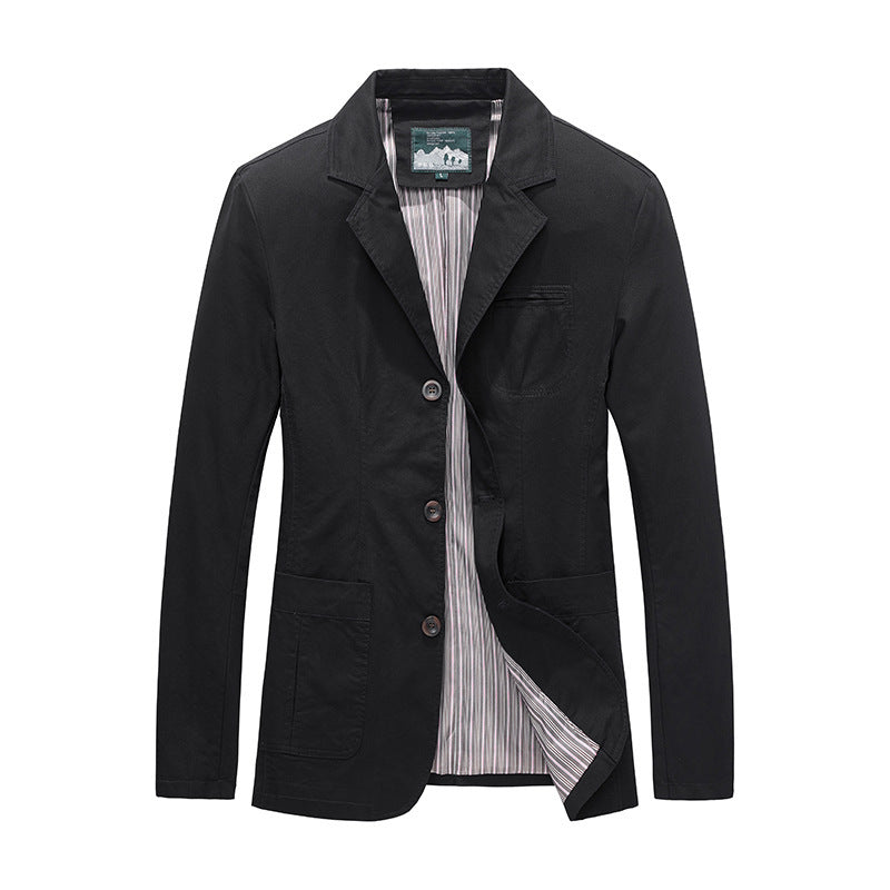 Men's Vintage Style Solid Color Blazer In Khaki With Cotton Fabric And Lapel Collar