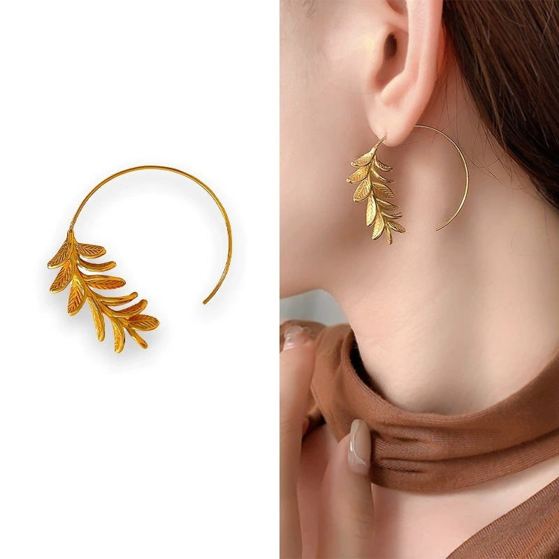 Electroplated Copper Flowers Stud Earrings For Women In Gold