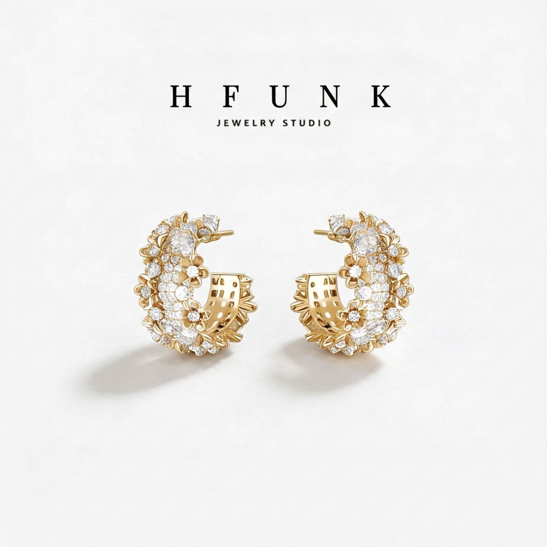 Luxurious Flowers Stud Earrings For Women With 925 Sterling Silver Pins And Zircon Inlay In Copper