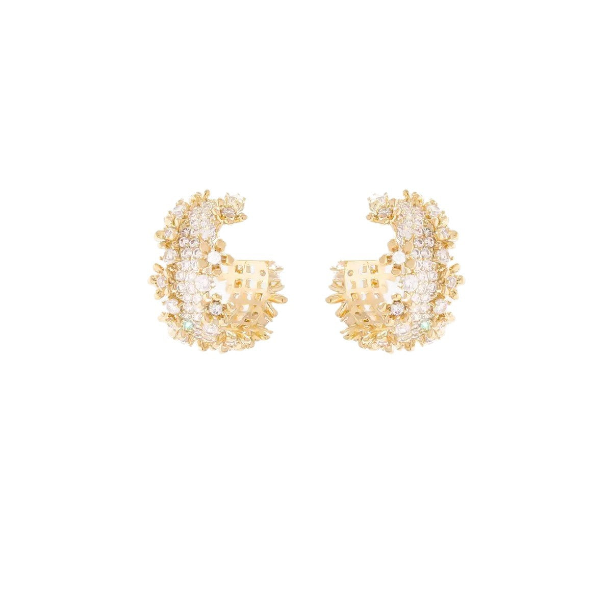 Luxurious Flowers Stud Earrings For Women With 925 Sterling Silver Pins And Zircon Inlay In Copper