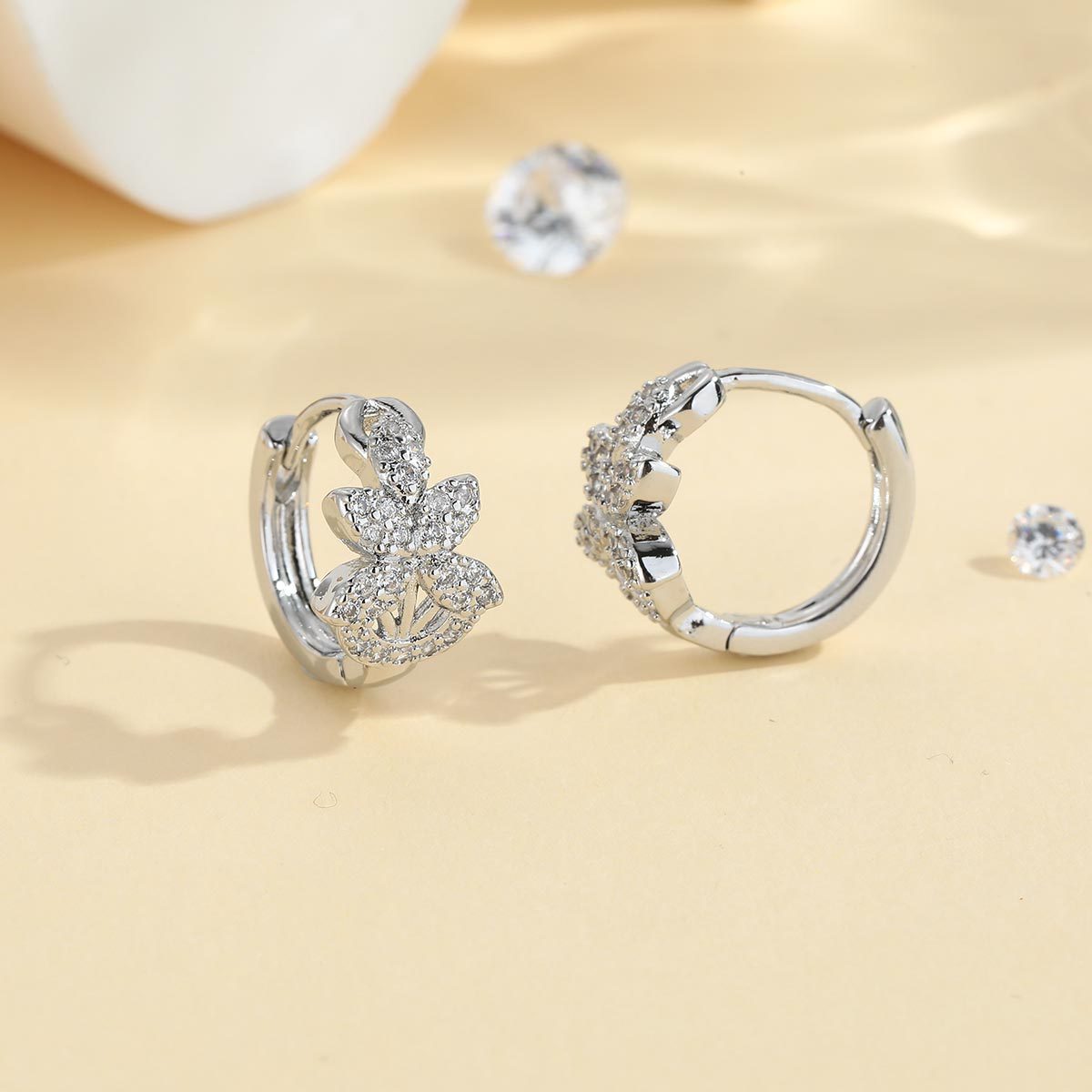 Gold Leaves Hoop Earrings For Women Featuring Copper Ear Pins And Zircon Inlay Material
