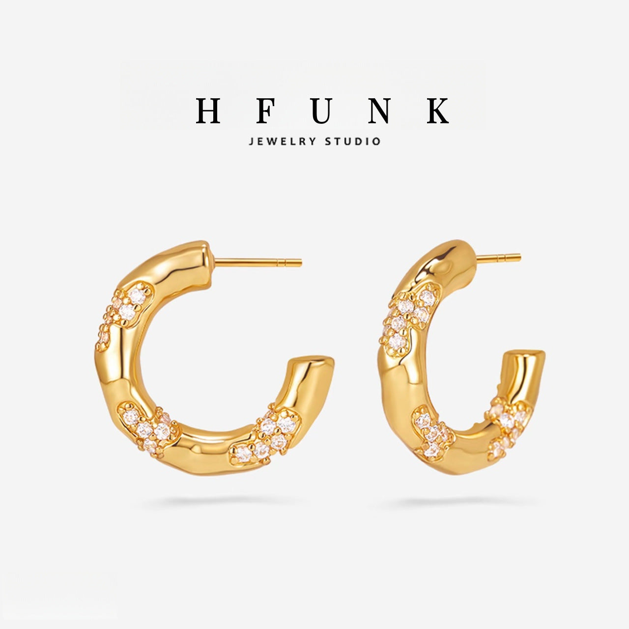 Circle Stud Earrings In Copper With Rhinestones, Featuring 925 Sterling Silver Posts, Simple Style For Women