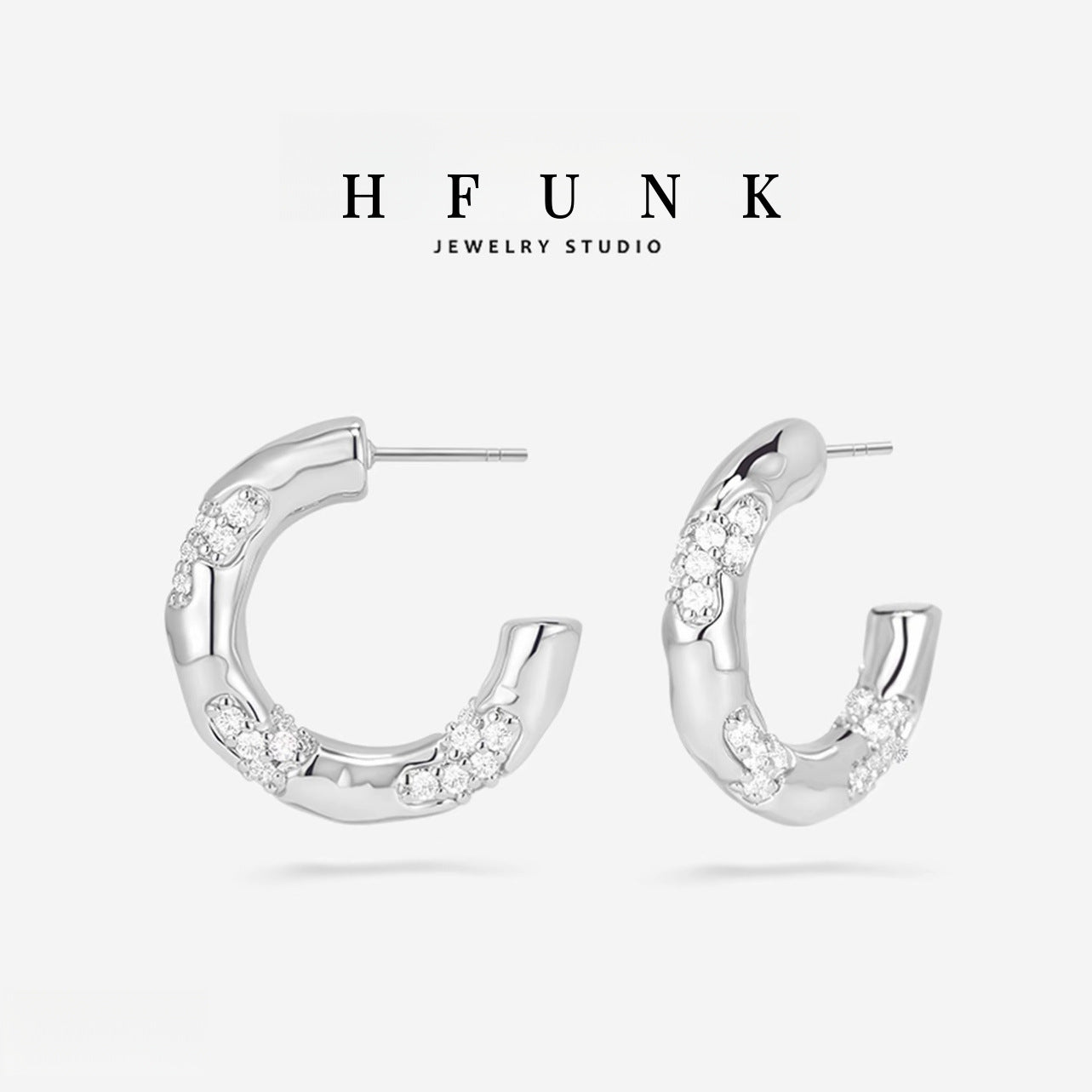 Circle Stud Earrings In Copper With Rhinestones, Featuring 925 Sterling Silver Posts, Simple Style For Women
