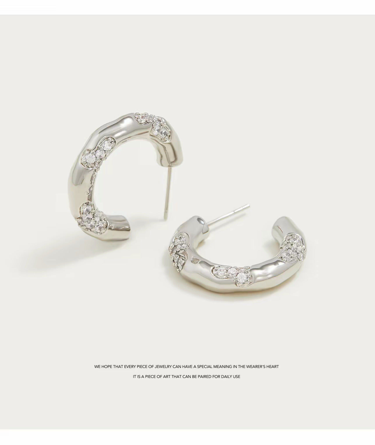Circle Stud Earrings In Copper With Rhinestones, Featuring 925 Sterling Silver Posts, Simple Style For Women