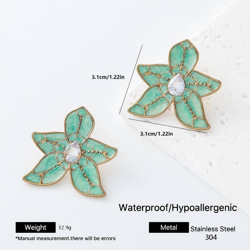 New Style Flowers Stud Earrings For Women With Enamel Craft And 304 Stainless Steel Posts