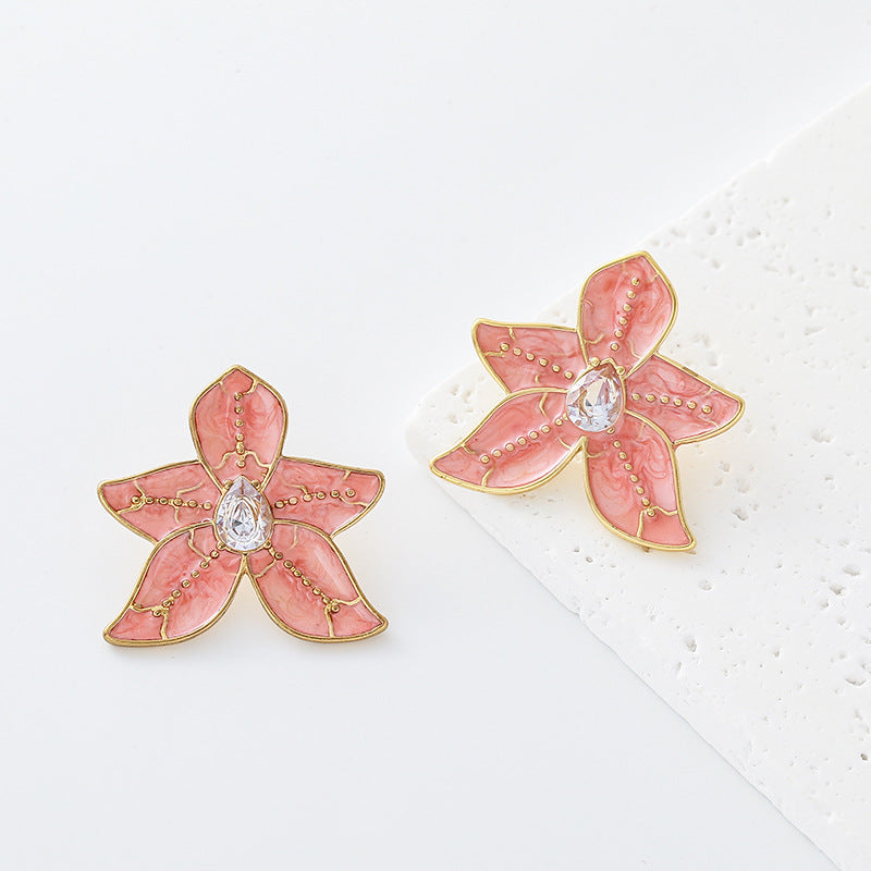 New Style Flowers Stud Earrings For Women With Enamel Craft And 304 Stainless Steel Posts
