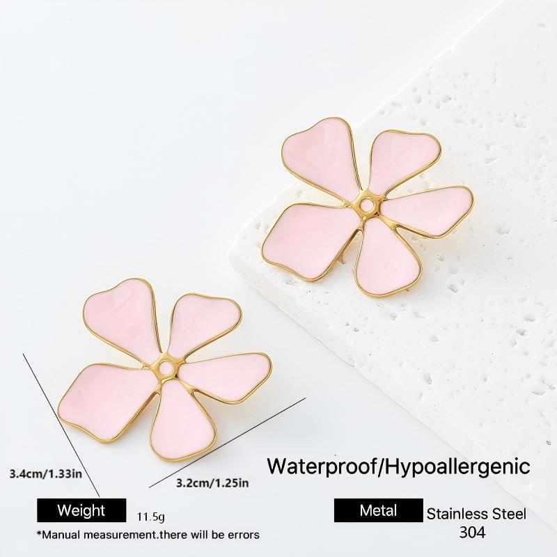 New Style Flowers Stud Earrings For Women With Enamel Craft And 304 Stainless Steel Posts