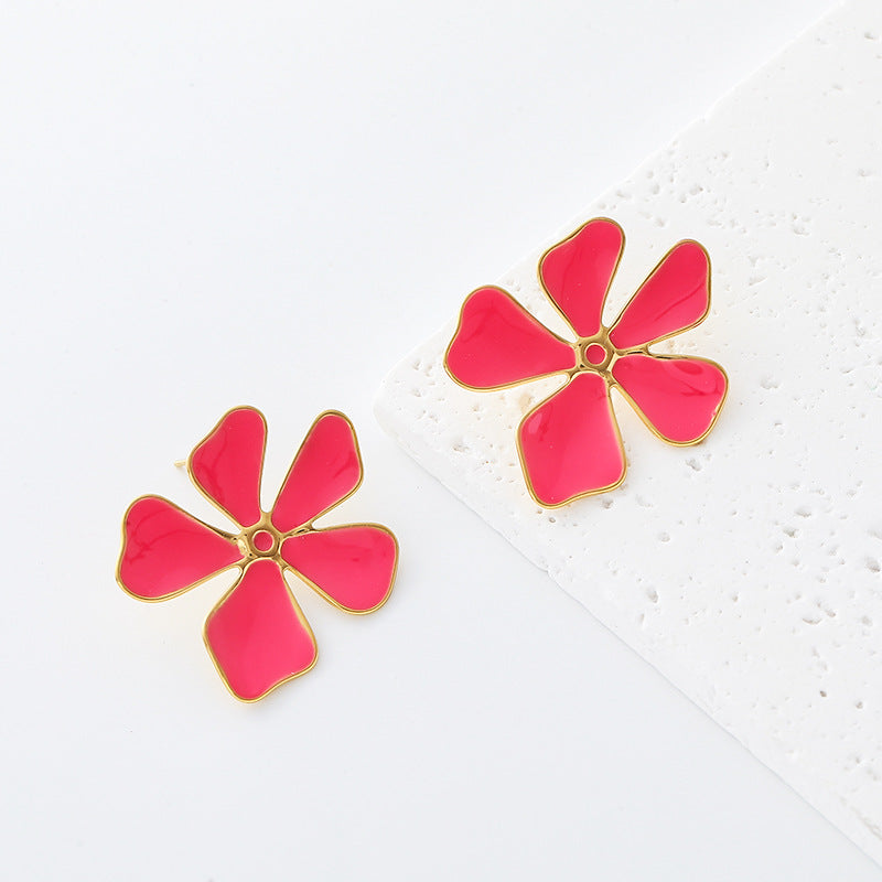 New Style Flowers Stud Earrings For Women With Enamel Craft And 304 Stainless Steel Posts