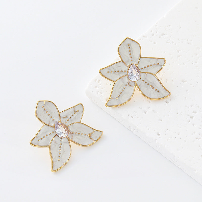 New Style Flowers Stud Earrings For Women With Enamel Craft And 304 Stainless Steel Posts