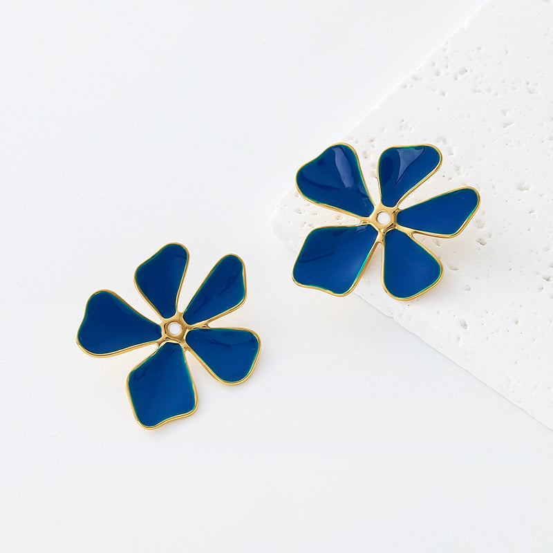 New Style Flowers Stud Earrings For Women With Enamel Craft And 304 Stainless Steel Posts